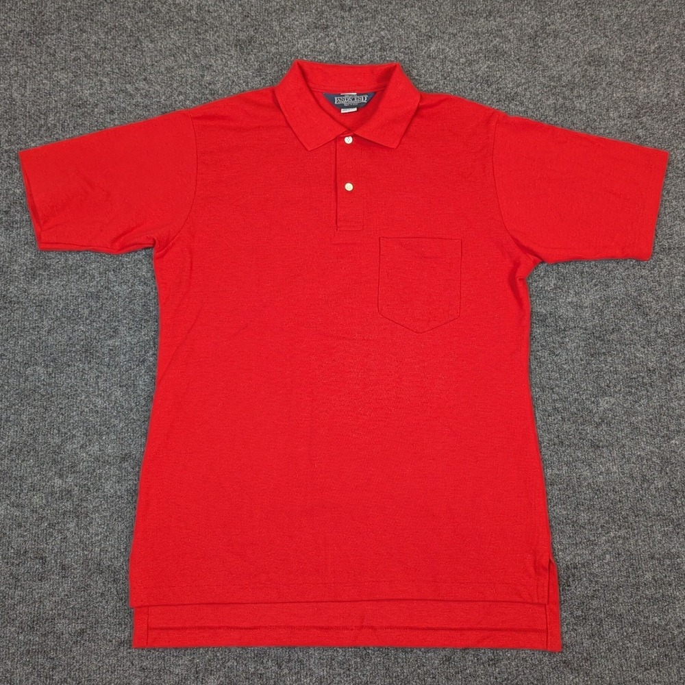 Vintage Lands' End Mens Medium USA Made Red Pocket‎ Polo Golf Shirt 100% Cotton